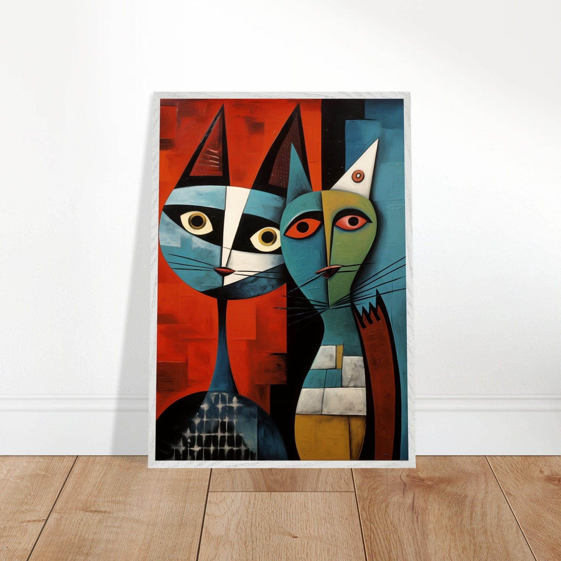 Cubist Cat Abstract Art Blue Orange Contemporary Picasso Wall Art - Vibrantwalls