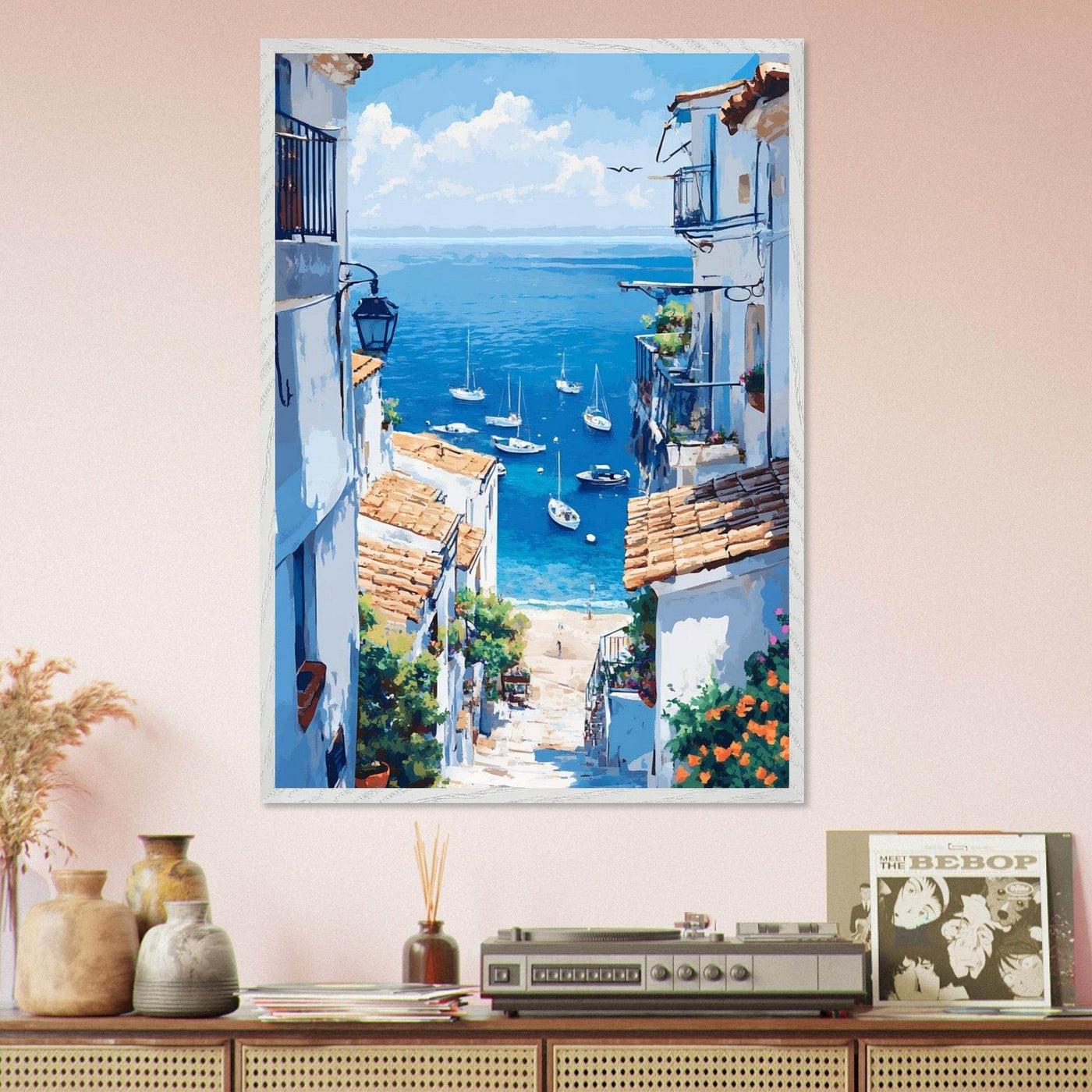 Mediterranean Seascape White Village Coastal Charm - Vibrantwalls