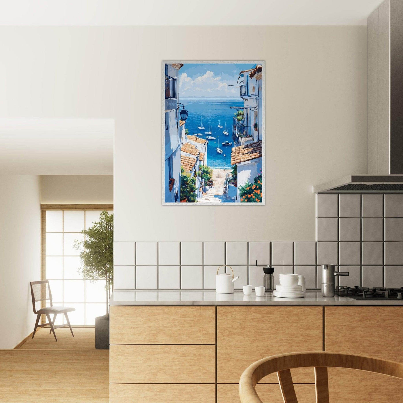 Mediterranean Seascape White Village Coastal Charm - Vibrantwalls