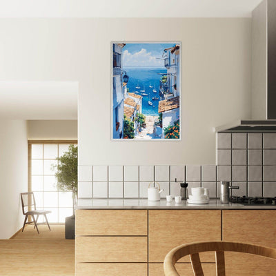 Mediterranean Seascape White Village Coastal Charm - Vibrantwalls