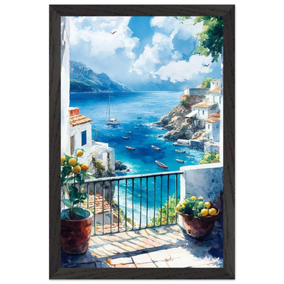 Mediterranean Balcony View Coastal Village Azure - Vibrantwalls