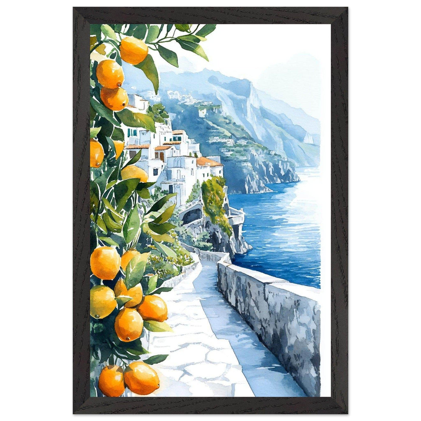 Amalfi Coast Lemon Grove Watercolor - Vibrantwalls