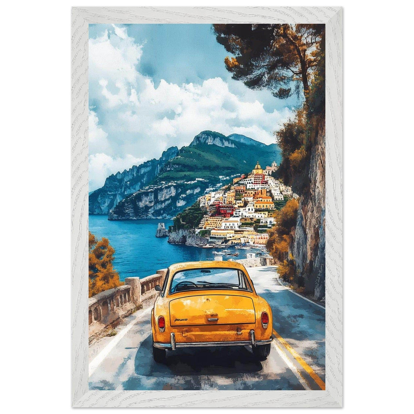 Vintage Italian Coastal View - Cliffside Village Art Print - Vibrantwalls