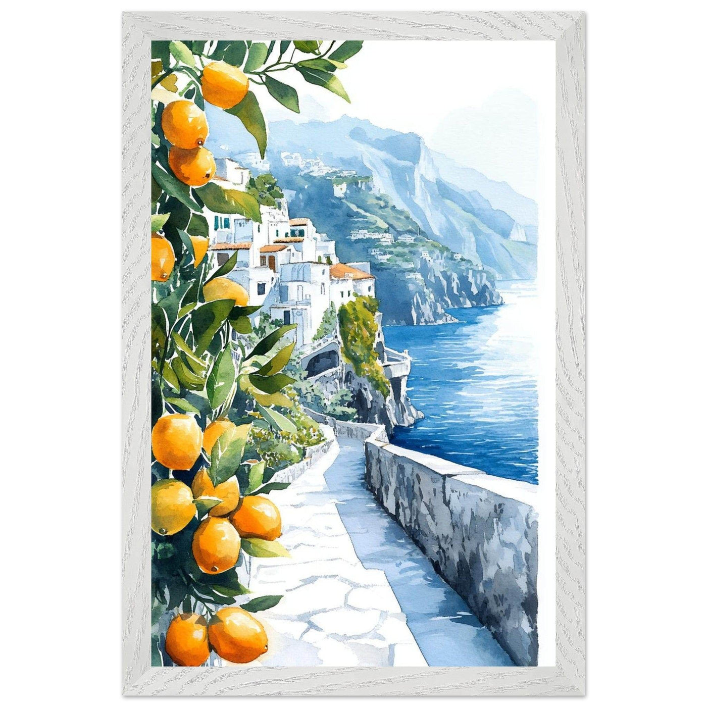 Amalfi Coast Lemon Grove Watercolor - Vibrantwalls