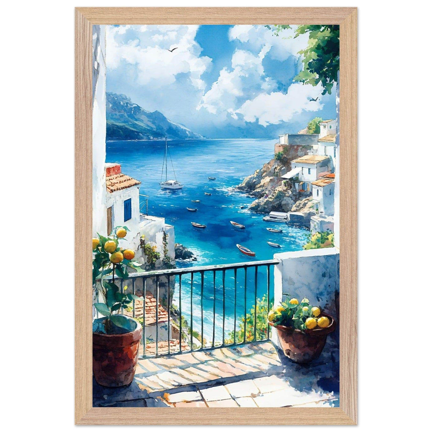 Mediterranean Balcony View Coastal Village Azure - Vibrantwalls