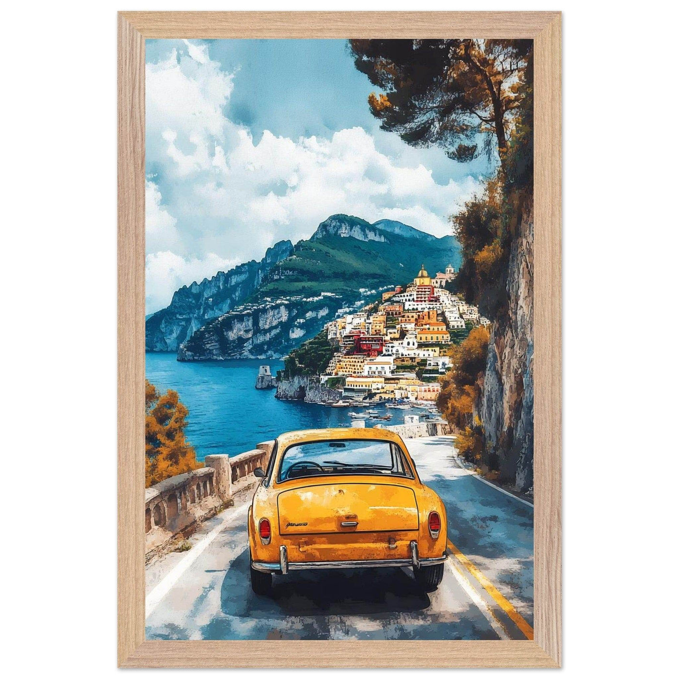 Vintage Italian Coastal View - Cliffside Village Art Print - Vibrantwalls