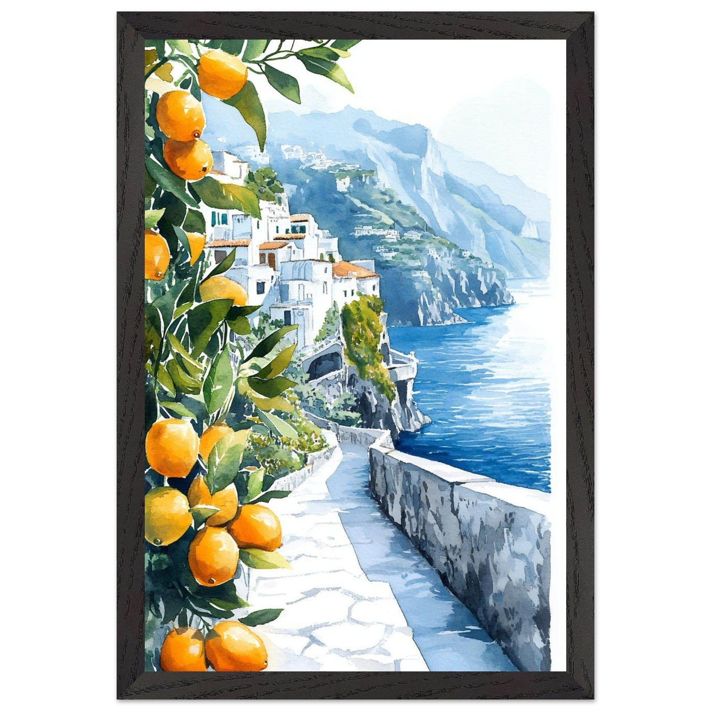Amalfi Coast Lemon Grove Watercolor - Vibrantwalls