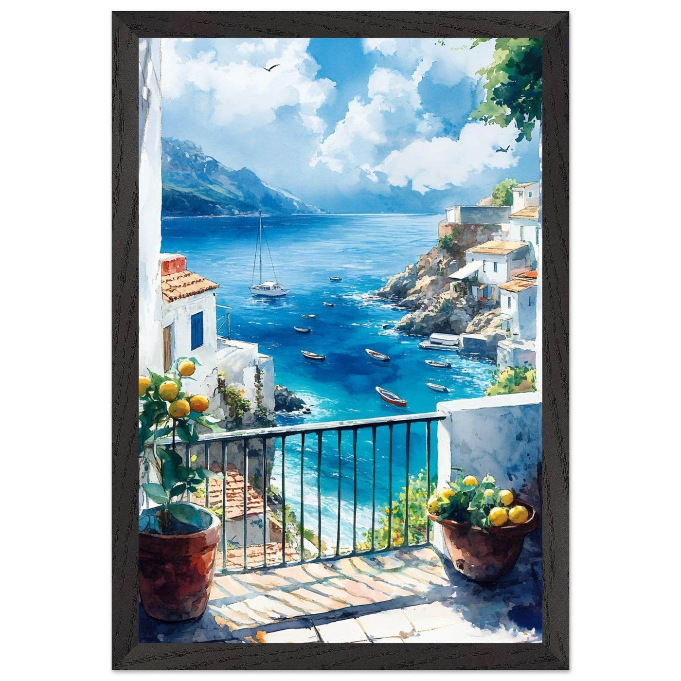 Mediterranean Balcony View Coastal Village Azure - Vibrantwalls