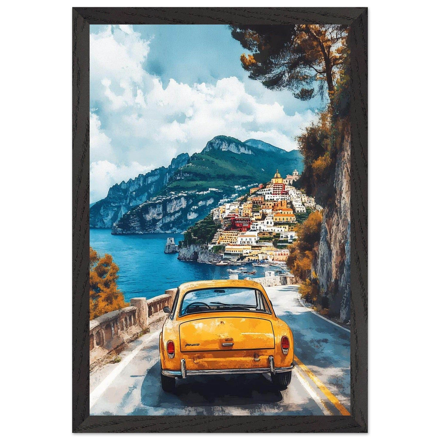 Vintage Italian Coastal View - Cliffside Village Art Print - Vibrantwalls