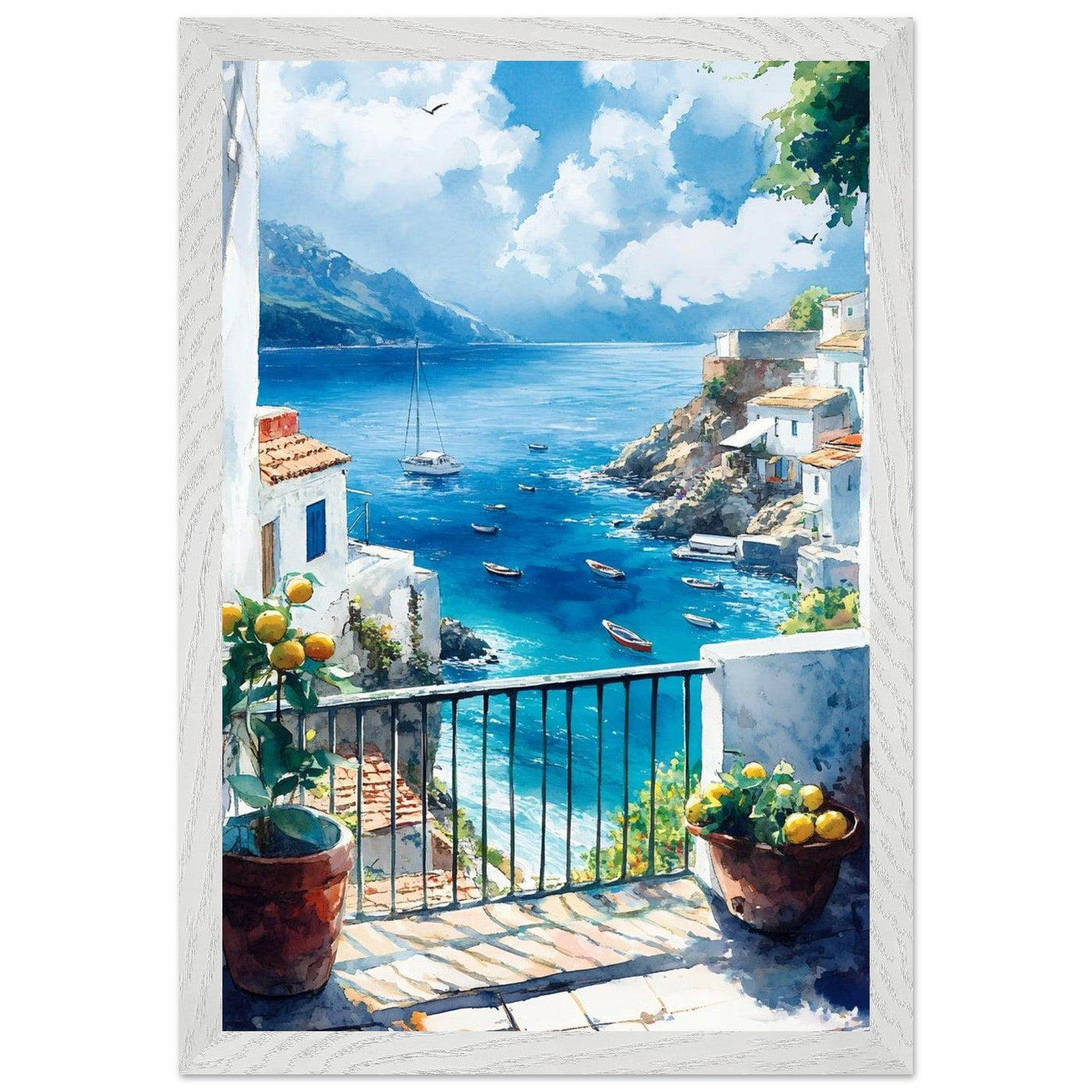 Mediterranean Balcony View Coastal Village Azure - Vibrantwalls