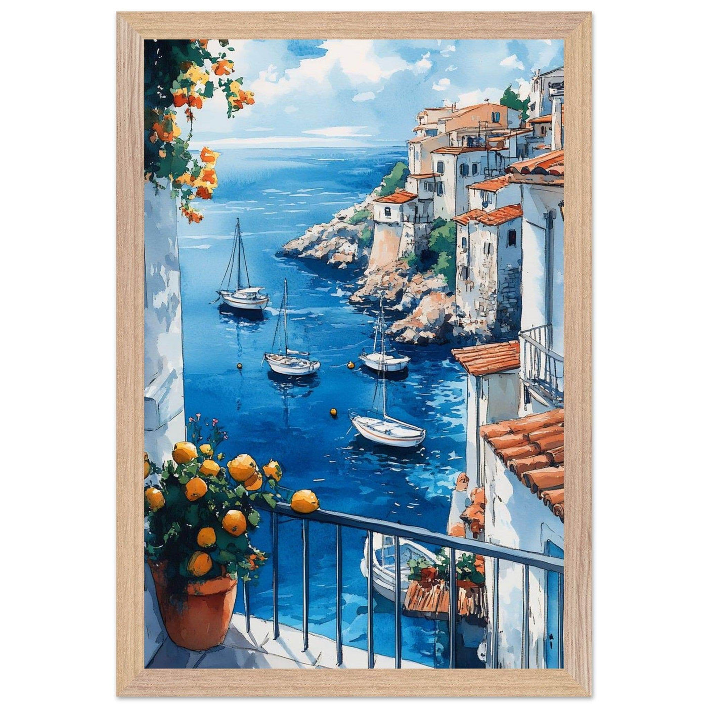 Amalfi Coast Italian Seascape: Serenity with Lush Lemons - Vibrantwalls