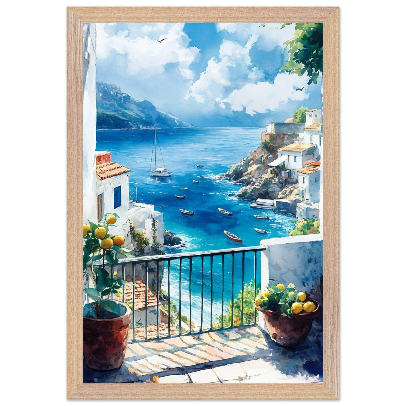 Mediterranean Balcony View Coastal Village Azure - Vibrantwalls