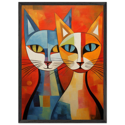 Cubist Cat Abstract Blue Orange Minimalist Design - Vibrantwalls
