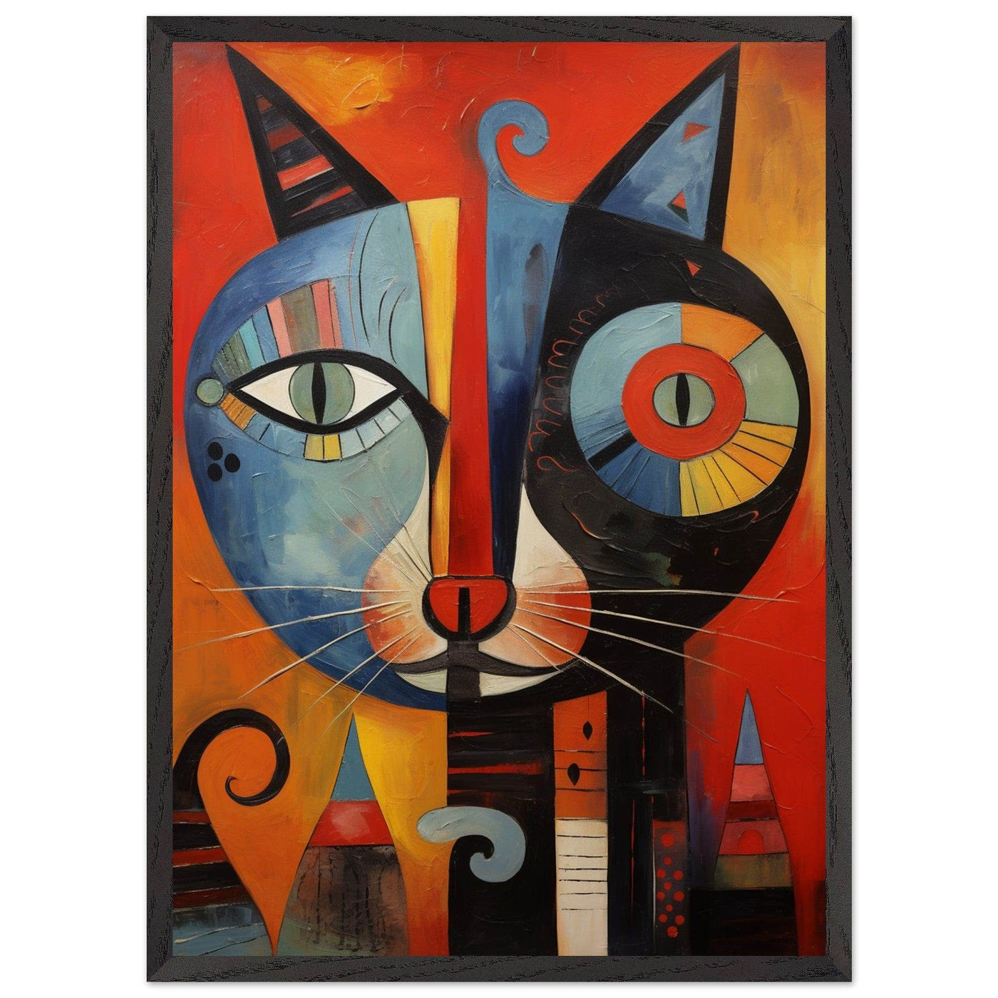 Cubist Cat Artwork in Blue and Orange - Unique Art Piece for Cat Lovers - Vibrantwalls