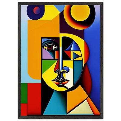 Cubist Cat Painting - Blue Orange Feline Portrait - Vibrantwalls