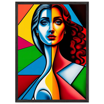 Cubist Woman Portrait Vibrant Split-Face Abstract - Vibrantwalls