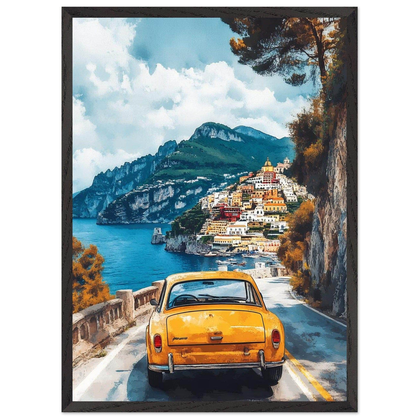 Vintage Italian Coastal View - Cliffside Village Art Print - Vibrantwalls