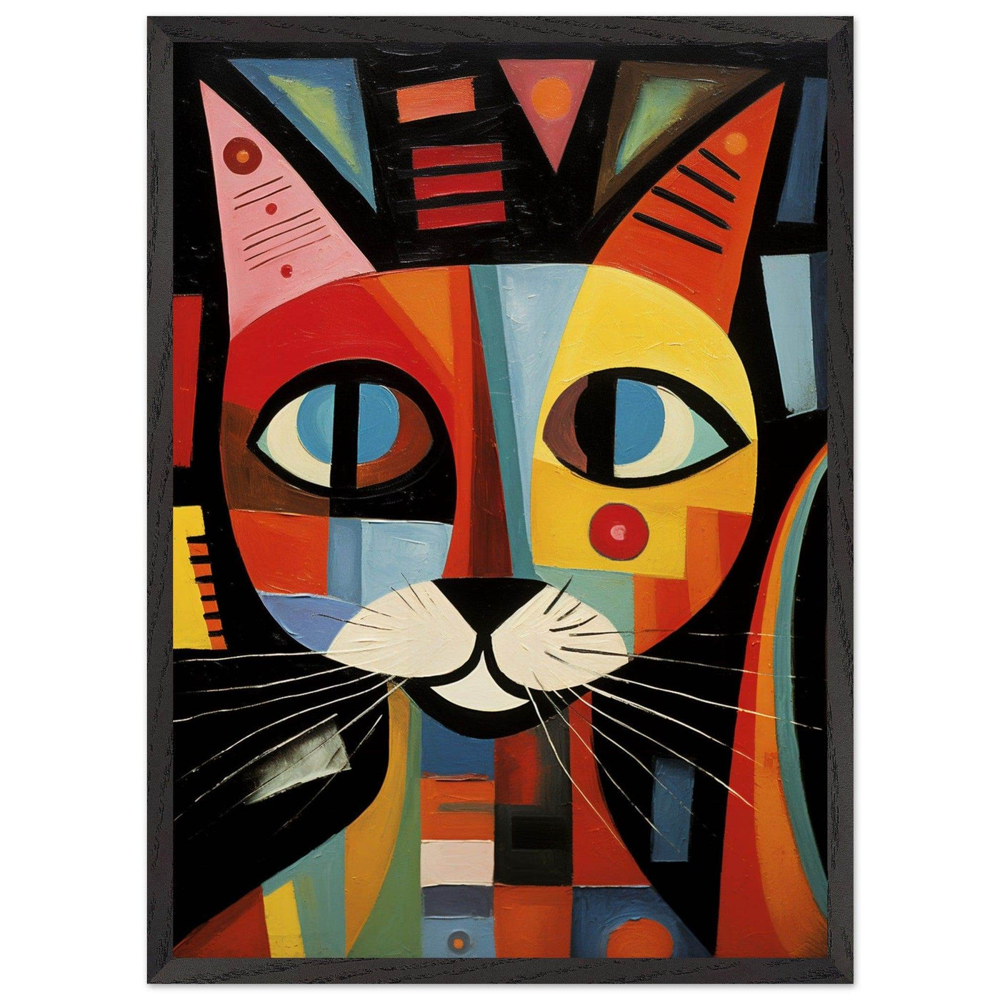 Cubist Cat Abstract Art in Blue and Orange Geometric Design - Vibrantwalls
