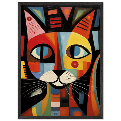 Cubist Cat Abstract Art in Blue and Orange Geometric Design - Vibrantwalls