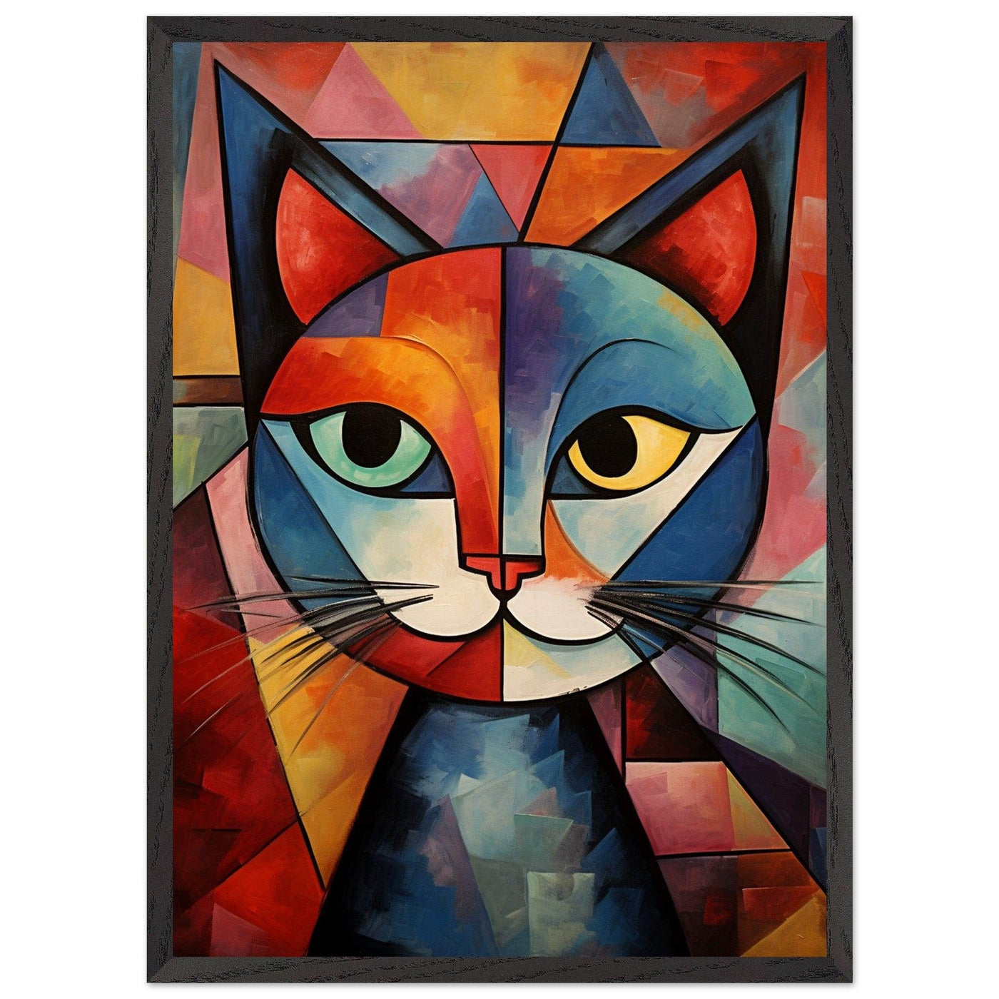 Cubist Cat Art - Abstract Blue Orange Modern Feline Print - Vibrantwalls