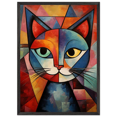 Cubist Cat Art - Abstract Blue Orange Modern Feline Print - Vibrantwalls