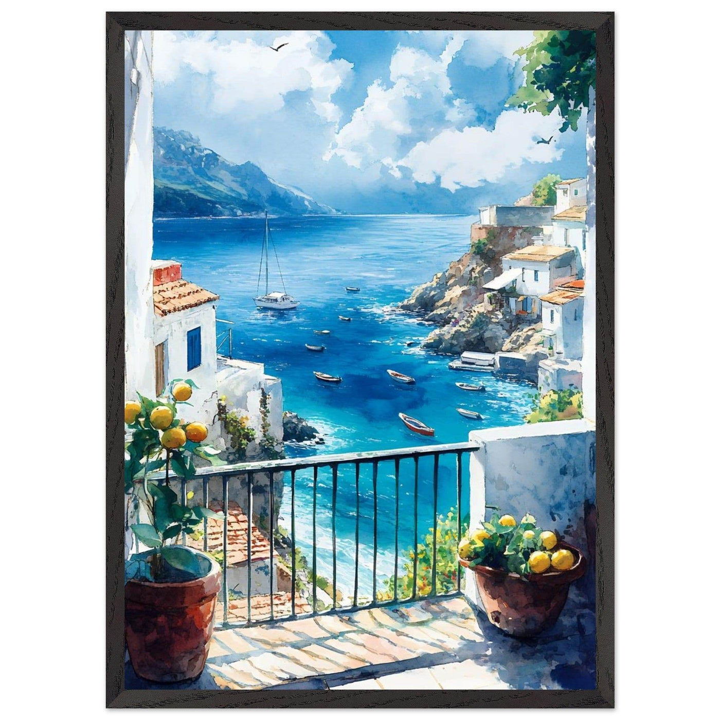 Mediterranean Balcony View Coastal Village Azure - Vibrantwalls