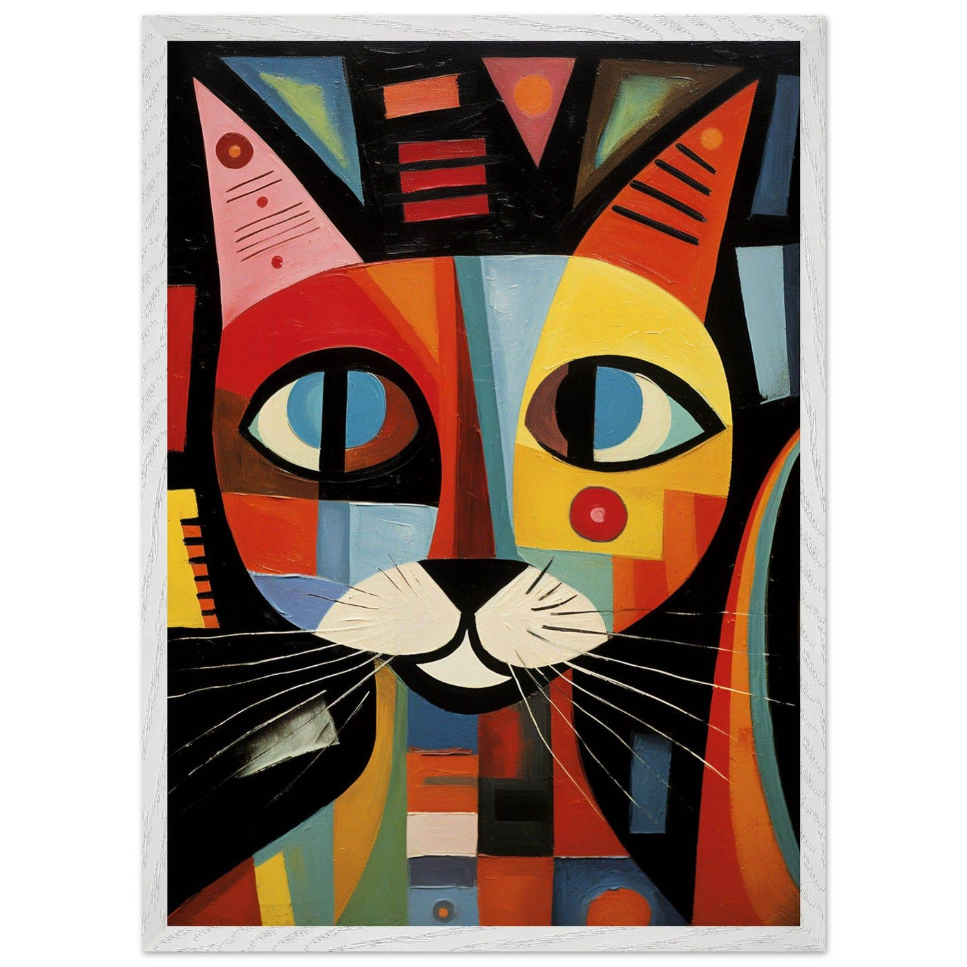 Cubist Cat Abstract Art in Blue and Orange Geometric Design - Vibrantwalls