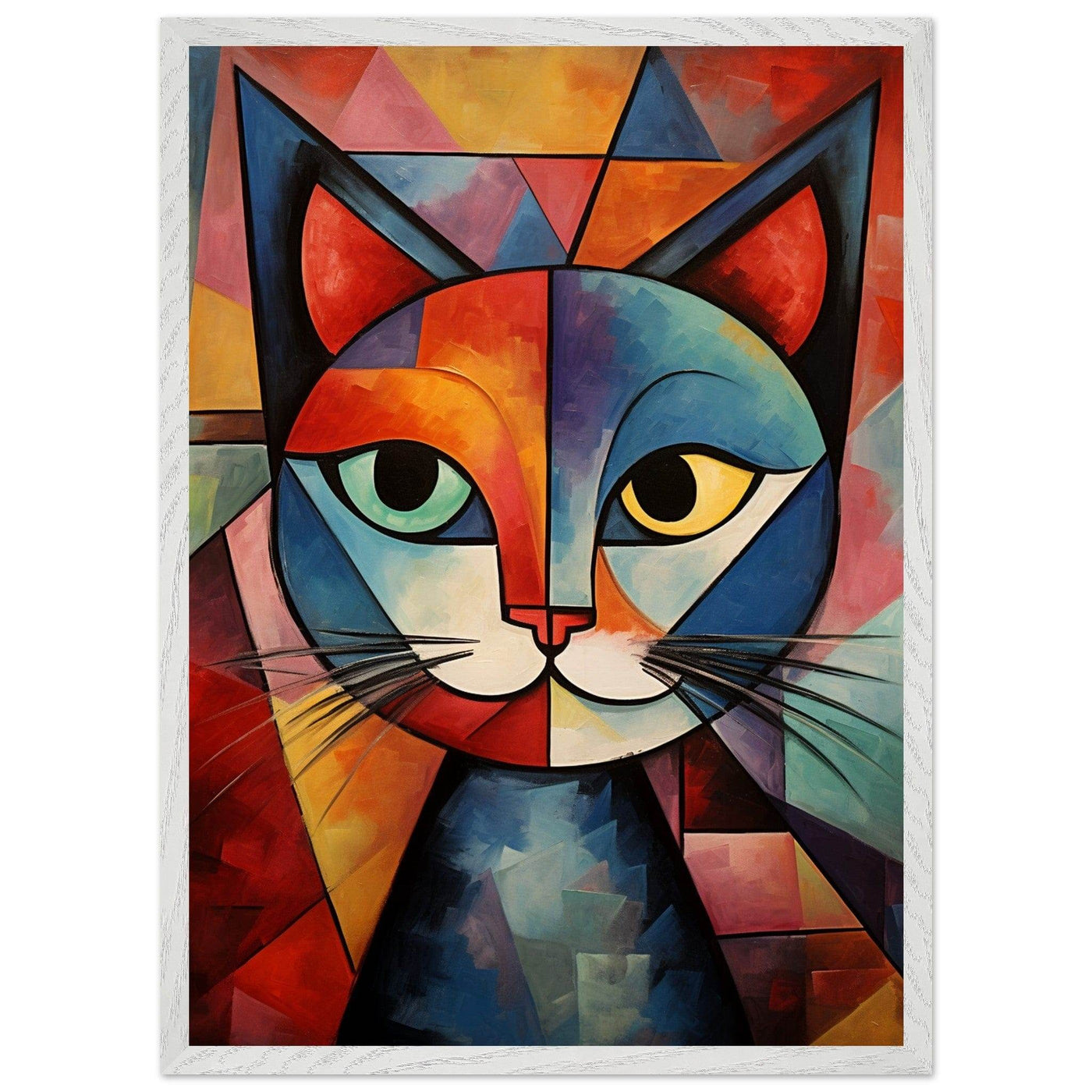 Cubist Cat Art - Abstract Blue Orange Modern Feline Print - Vibrantwalls