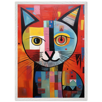 Cubist Cat Portrait in Vibrant Blue and Orange – Artistic Feline Artwork - Vibrantwalls