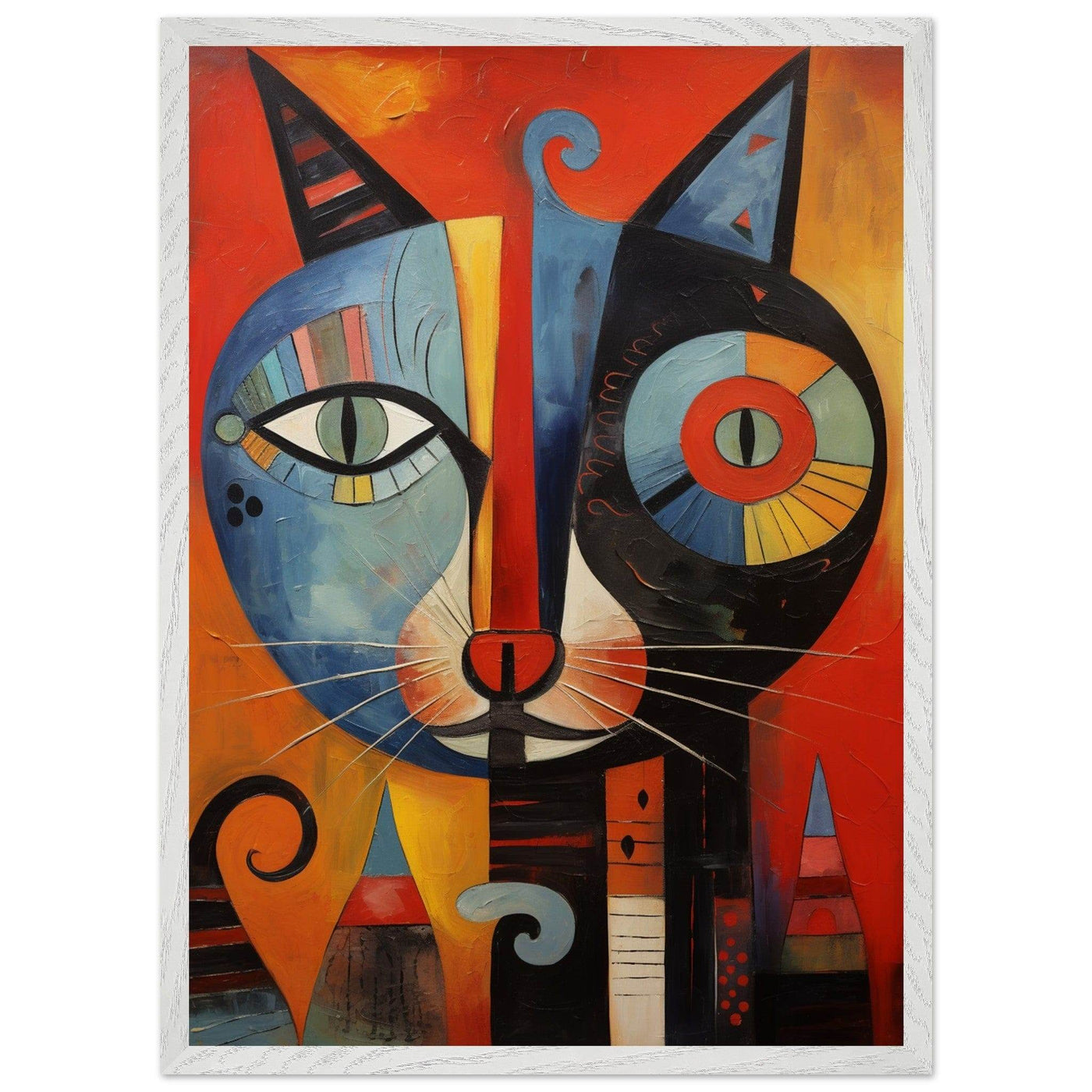 Cubist Cat Artwork in Blue and Orange - Unique Art Piece for Cat Lovers - Vibrantwalls