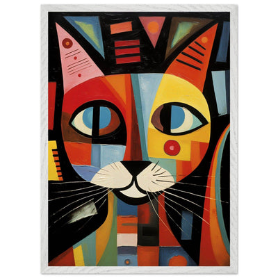 Cubist Cat Abstract Art in Blue and Orange Geometric Design - Vibrantwalls