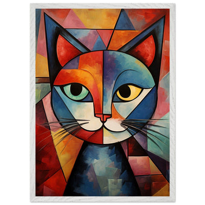Cubist Cat Art - Abstract Blue Orange Modern Feline Print - Vibrantwalls