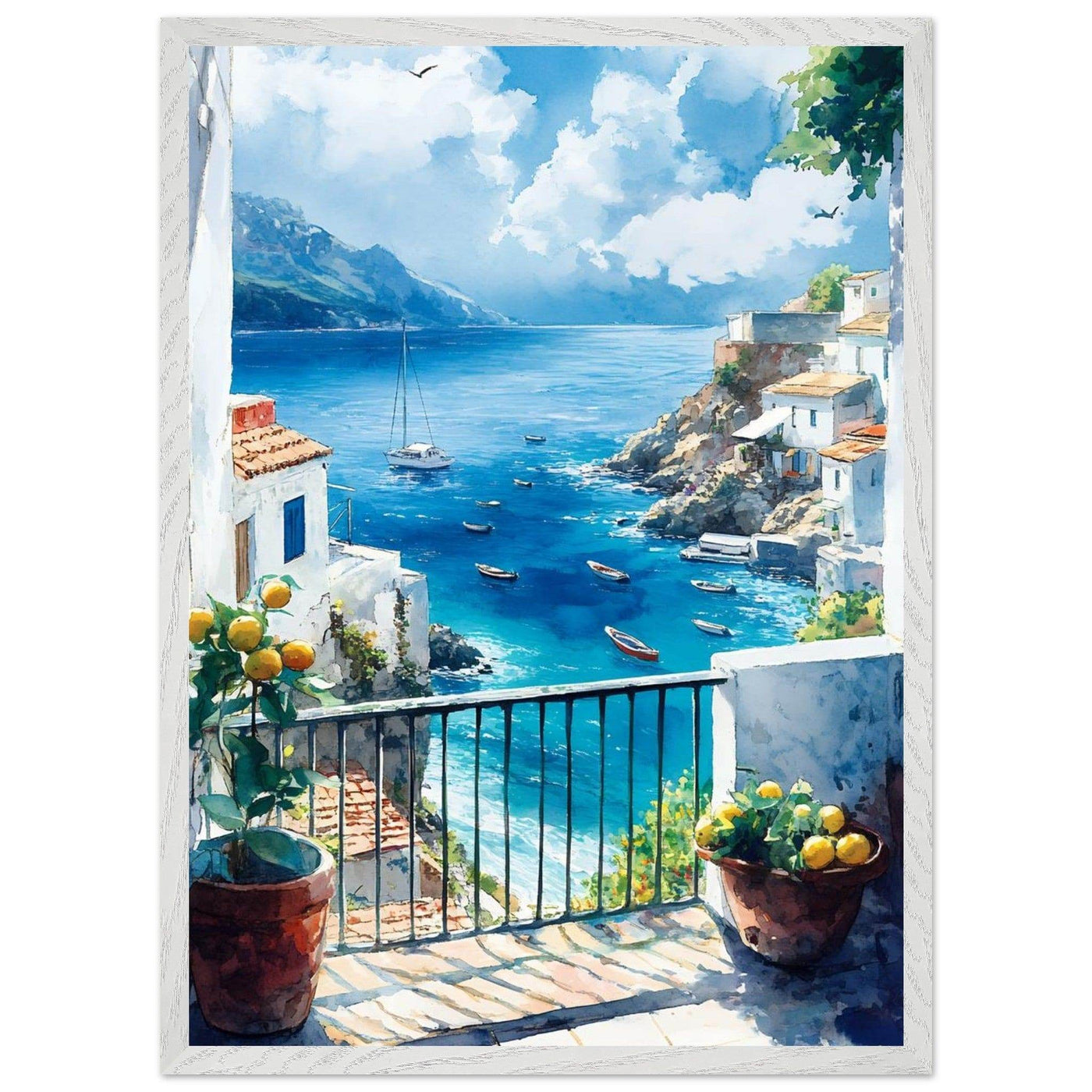 Mediterranean Balcony View Coastal Village Azure - Vibrantwalls
