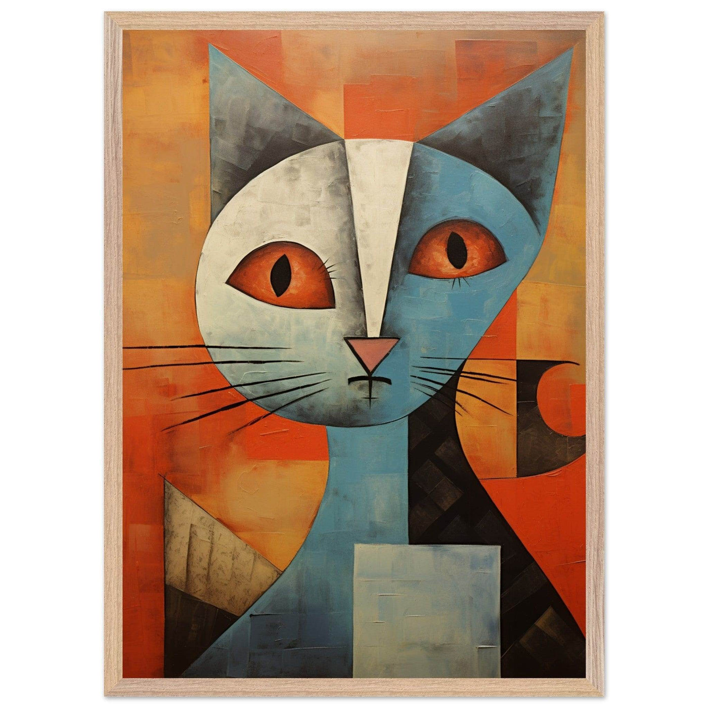 Cubist Cat Print - Abstract Blue and Orange Vibrant Wall Art - Vibrantwalls