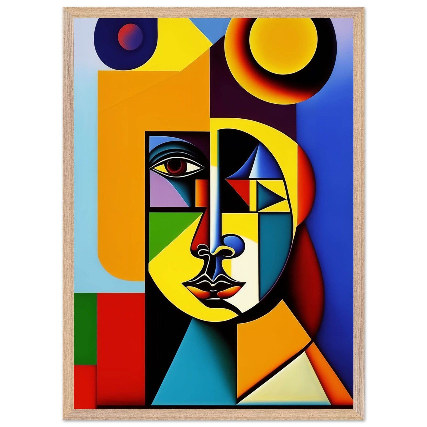 Cubist Cat Painting - Blue Orange Feline Portrait - Vibrantwalls