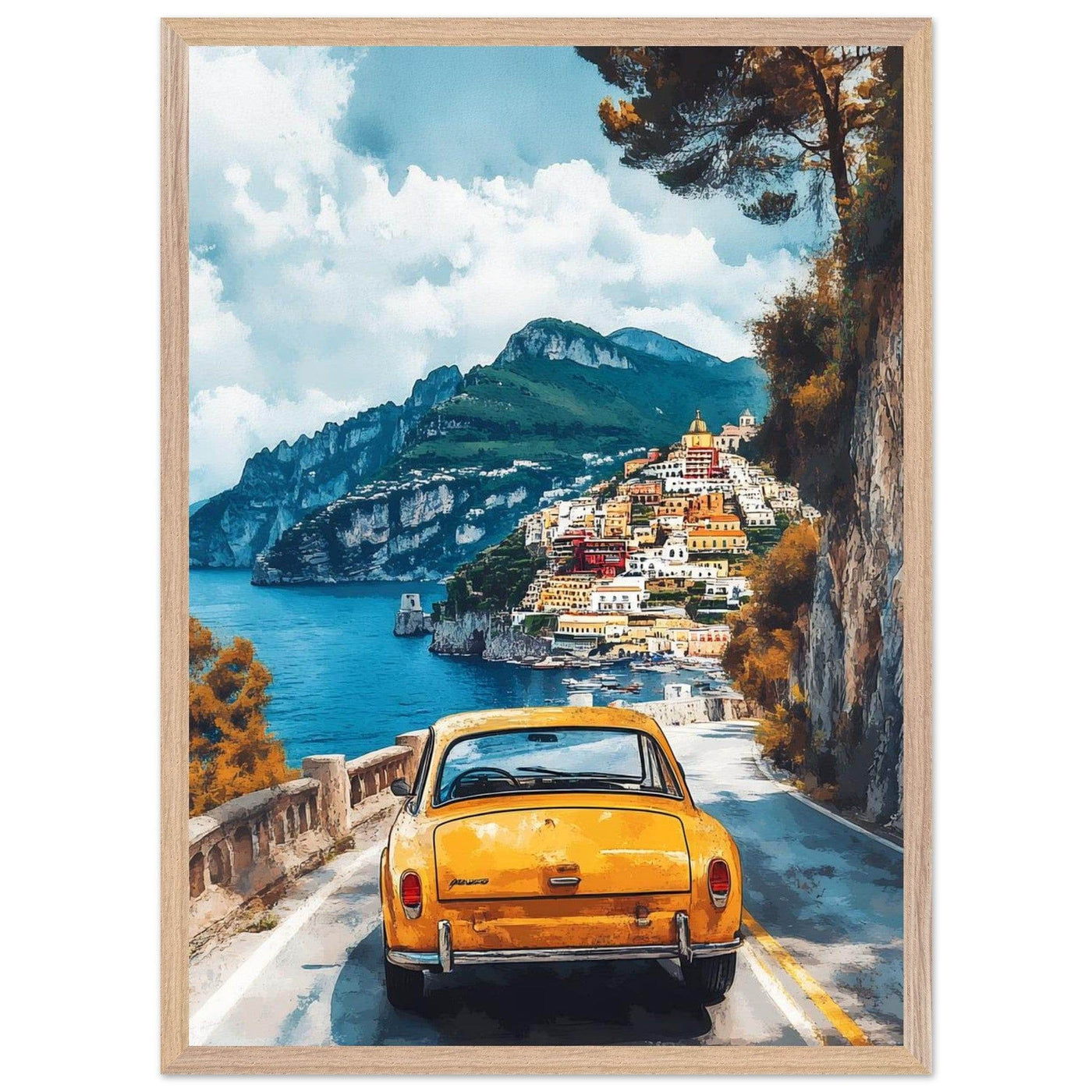 Vintage Italian Coastal View - Cliffside Village Art Print - Vibrantwalls