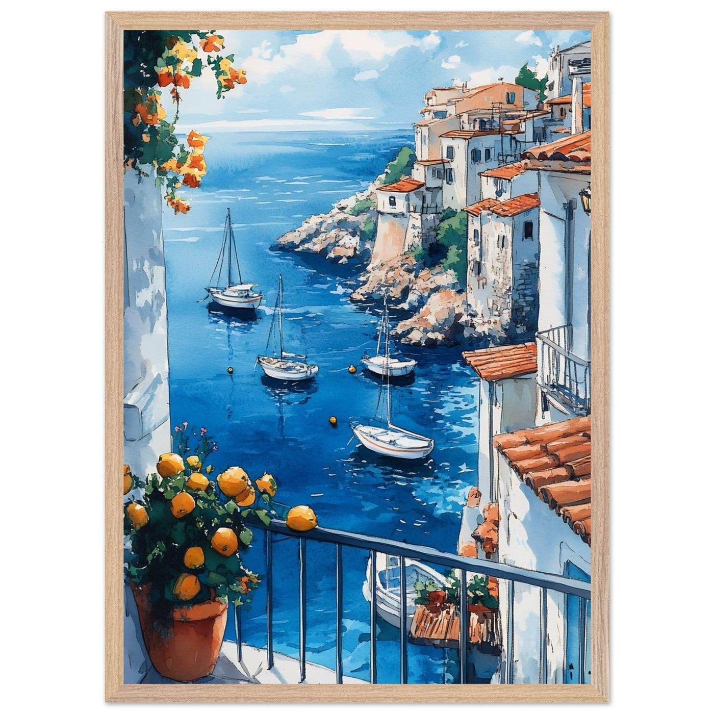 Amalfi Coast Italian Seascape: Serenity with Lush Lemons - Vibrantwalls