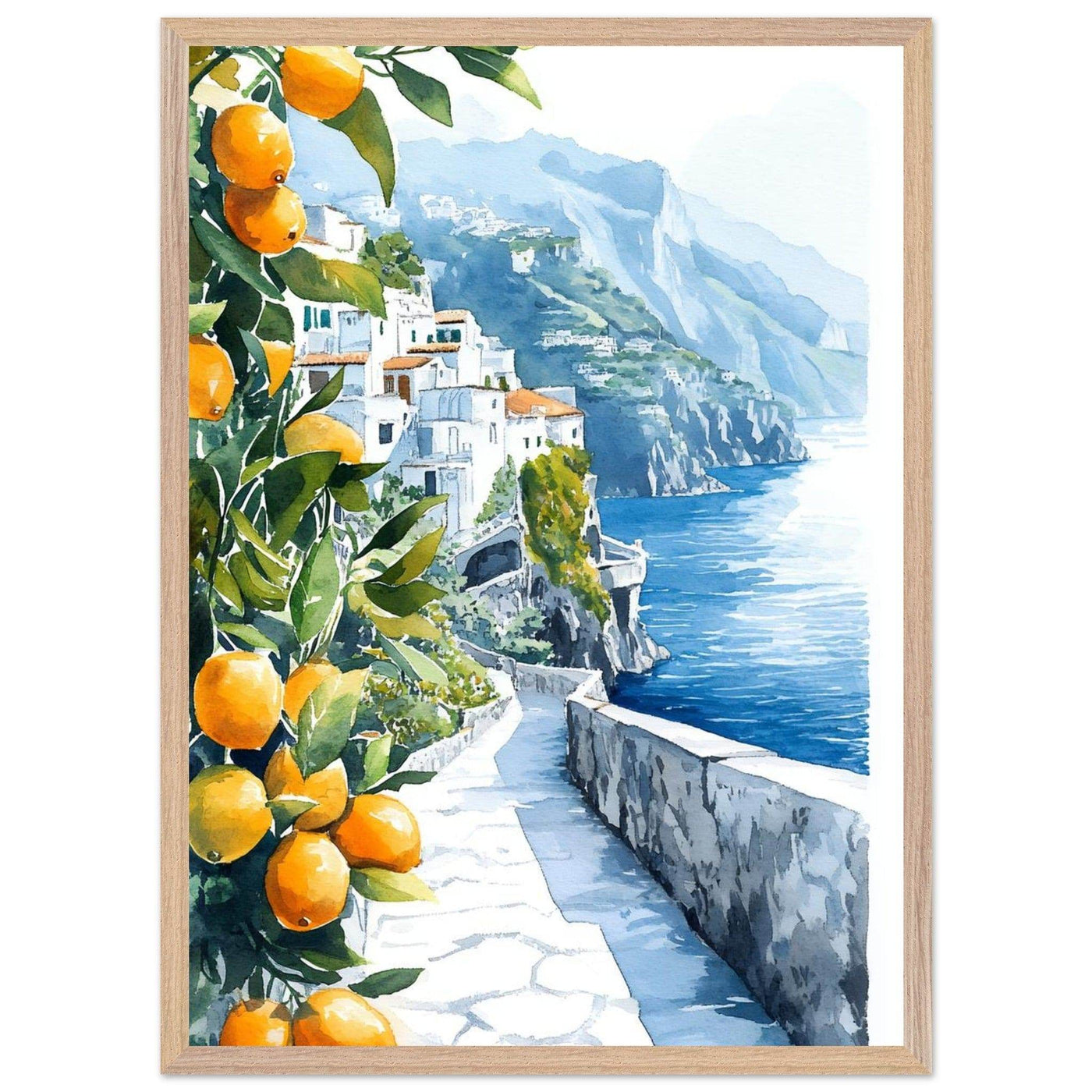 Amalfi Coast Lemon Grove Watercolor - Vibrantwalls