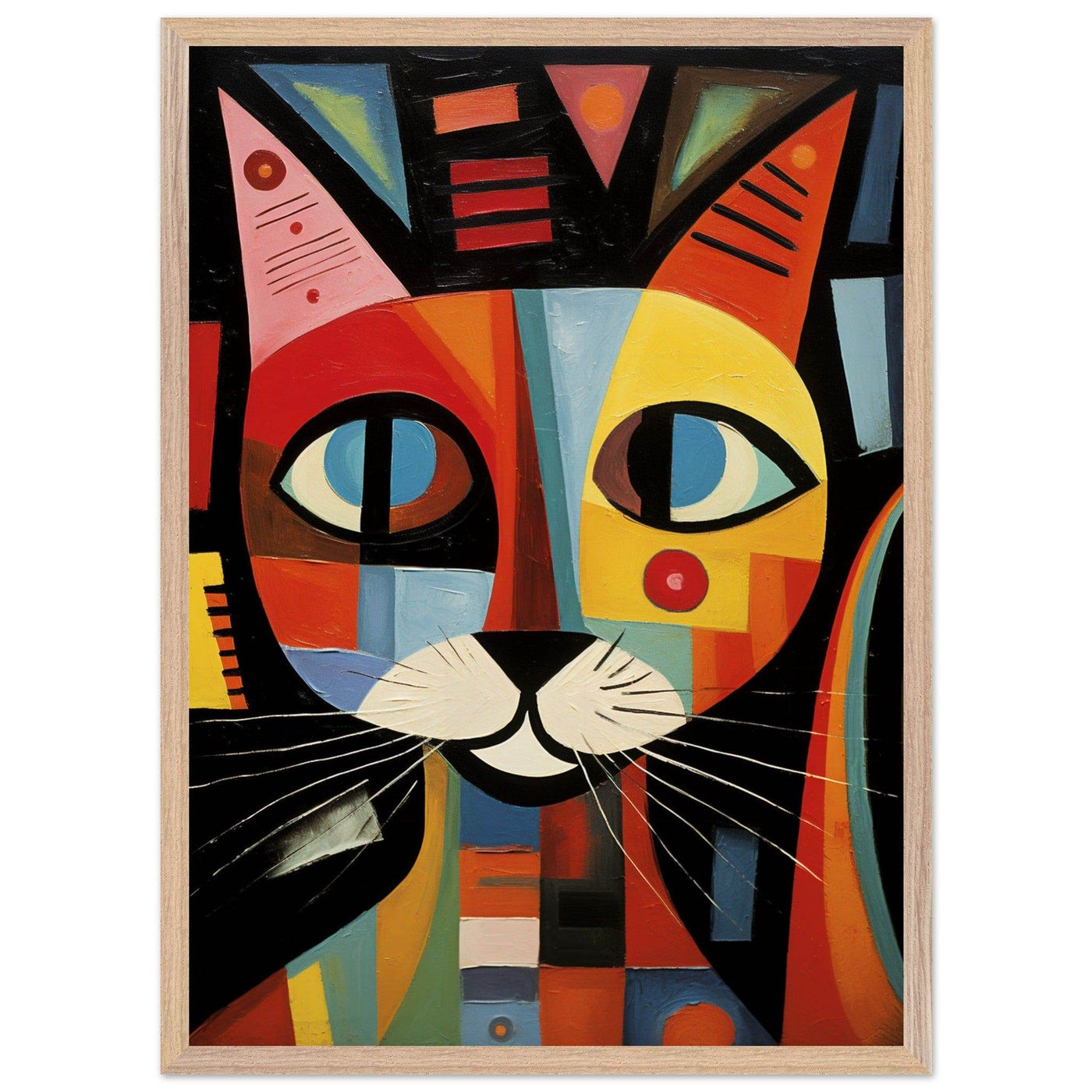 Cubist Cat Abstract Art in Blue and Orange Geometric Design - Vibrantwalls