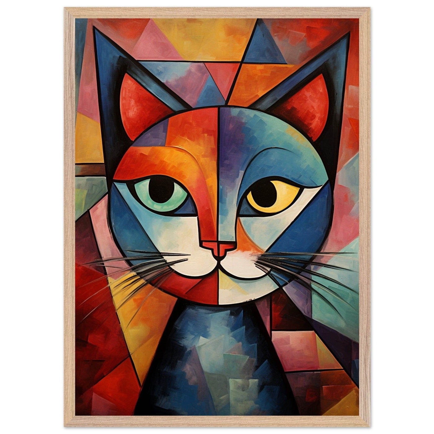 Cubist Cat Art - Abstract Blue Orange Modern Feline Print - Vibrantwalls