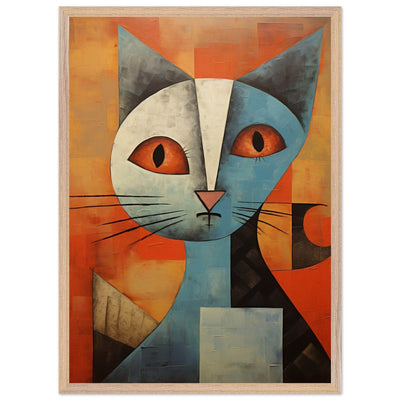 Cubist Cat Print - Abstract Blue and Orange Vibrant Wall Art - Vibrantwalls