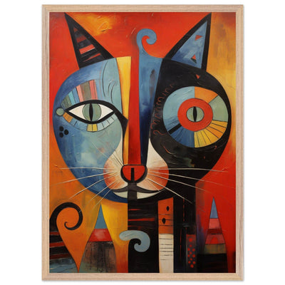 Cubist Cat Artwork in Blue and Orange - Unique Art Piece for Cat Lovers - Vibrantwalls