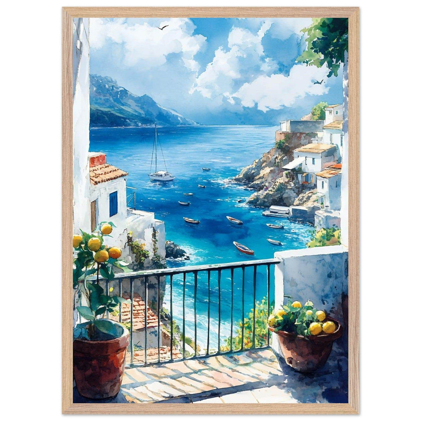 Mediterranean Balcony View Coastal Village Azure - Vibrantwalls