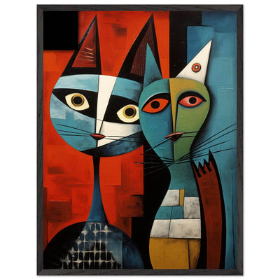 Cubist Abstract Feline Painting in Blue & Orange - Vibrantwalls
