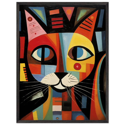 Cubist Cat Abstract Art in Blue and Orange Geometric Design - Vibrantwalls