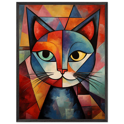 Cubist Cat Art - Abstract Blue Orange Modern Feline Print - Vibrantwalls