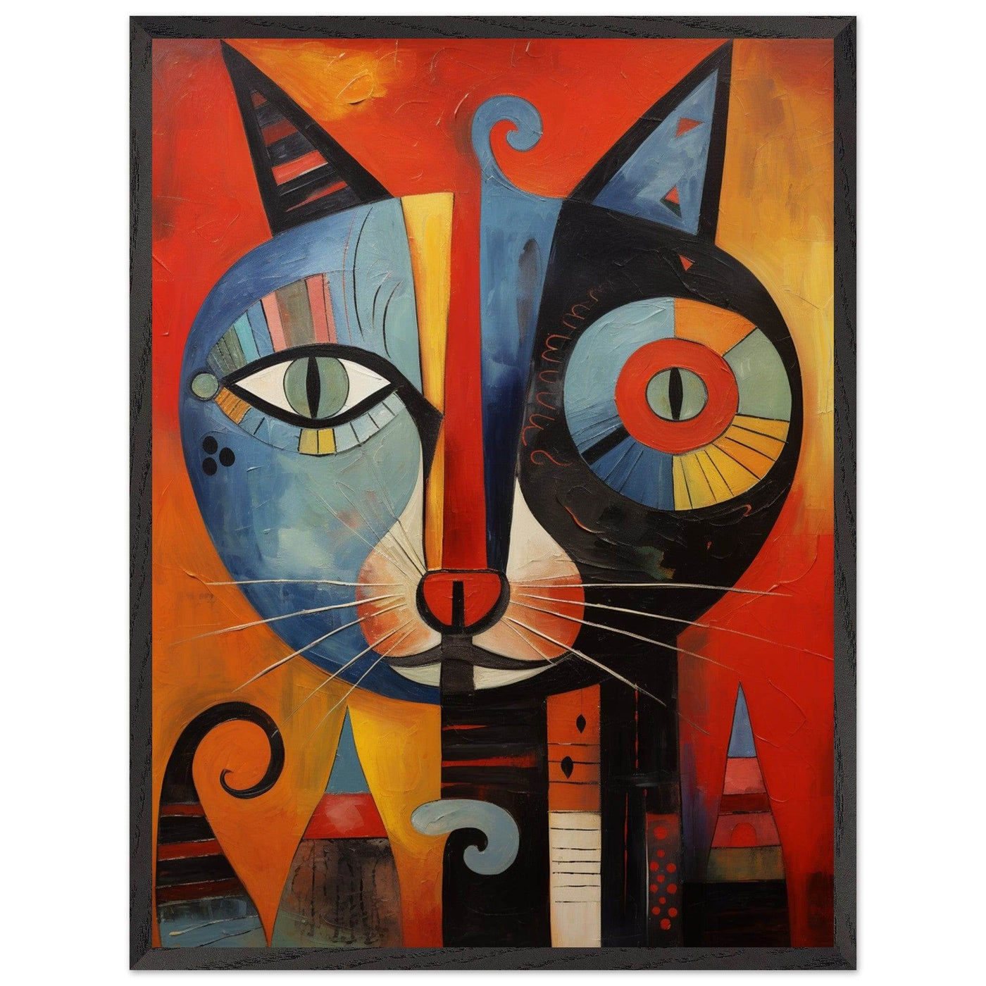 Cubist Cat Artwork in Blue and Orange - Unique Art Piece for Cat Lovers - Vibrantwalls