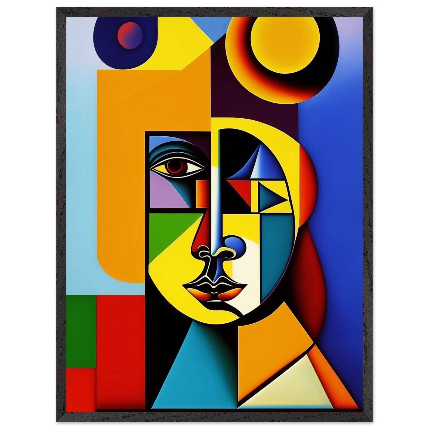 Cubist Cat Painting - Blue Orange Feline Portrait - Vibrantwalls