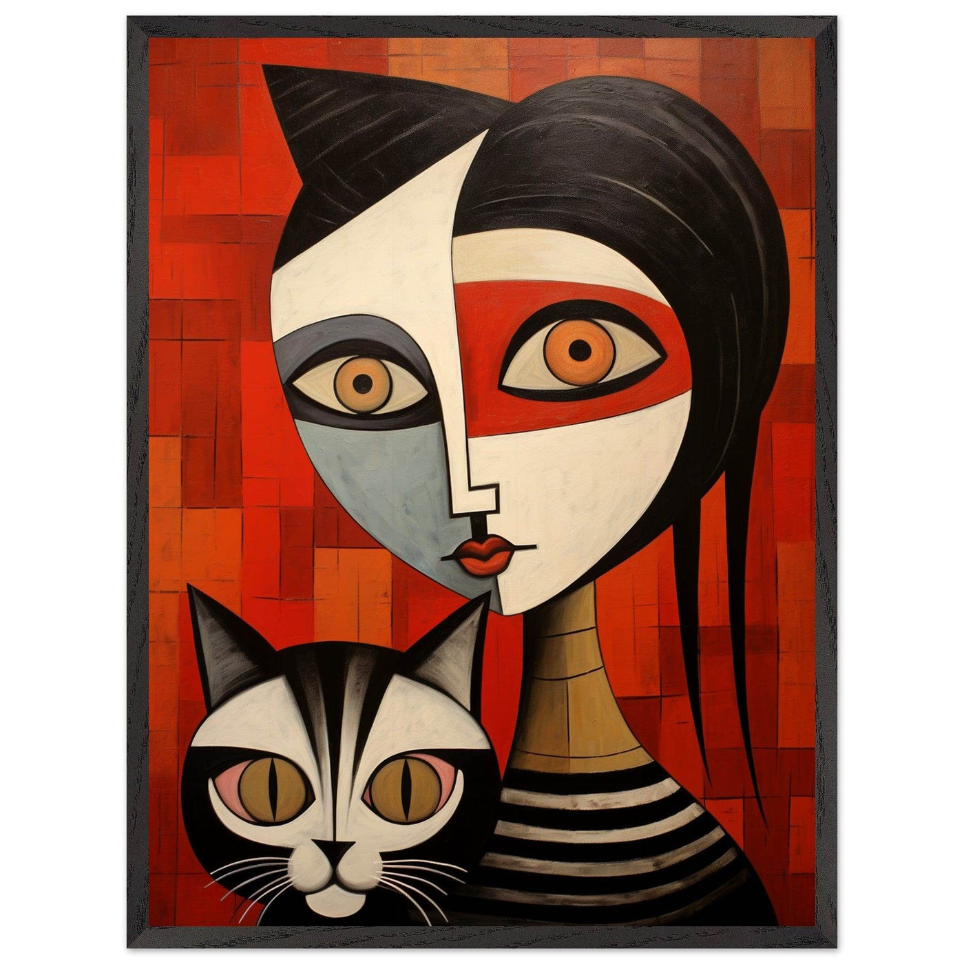 Cubist Muse Feline Companion Bold Abstract - Vibrantwalls