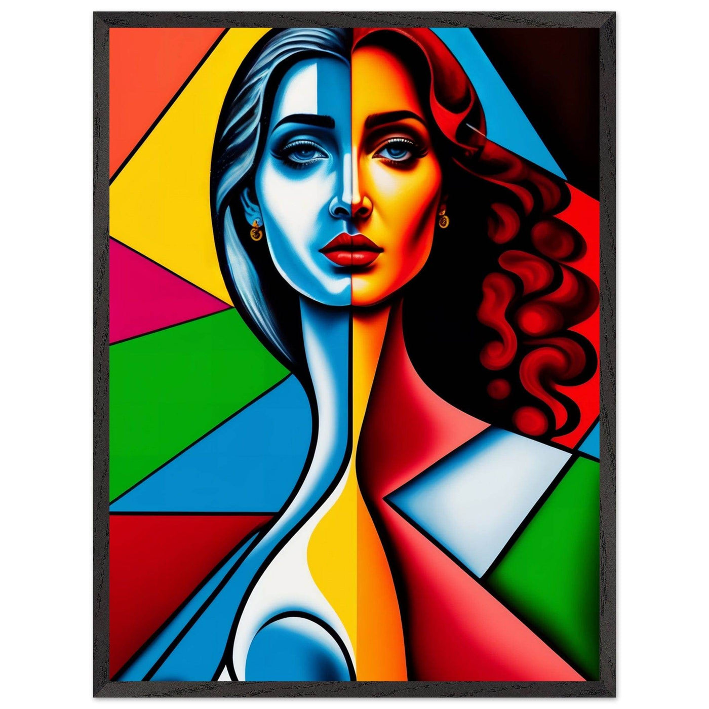 Cubist Woman Portrait Vibrant Split-Face Abstract - Vibrantwalls